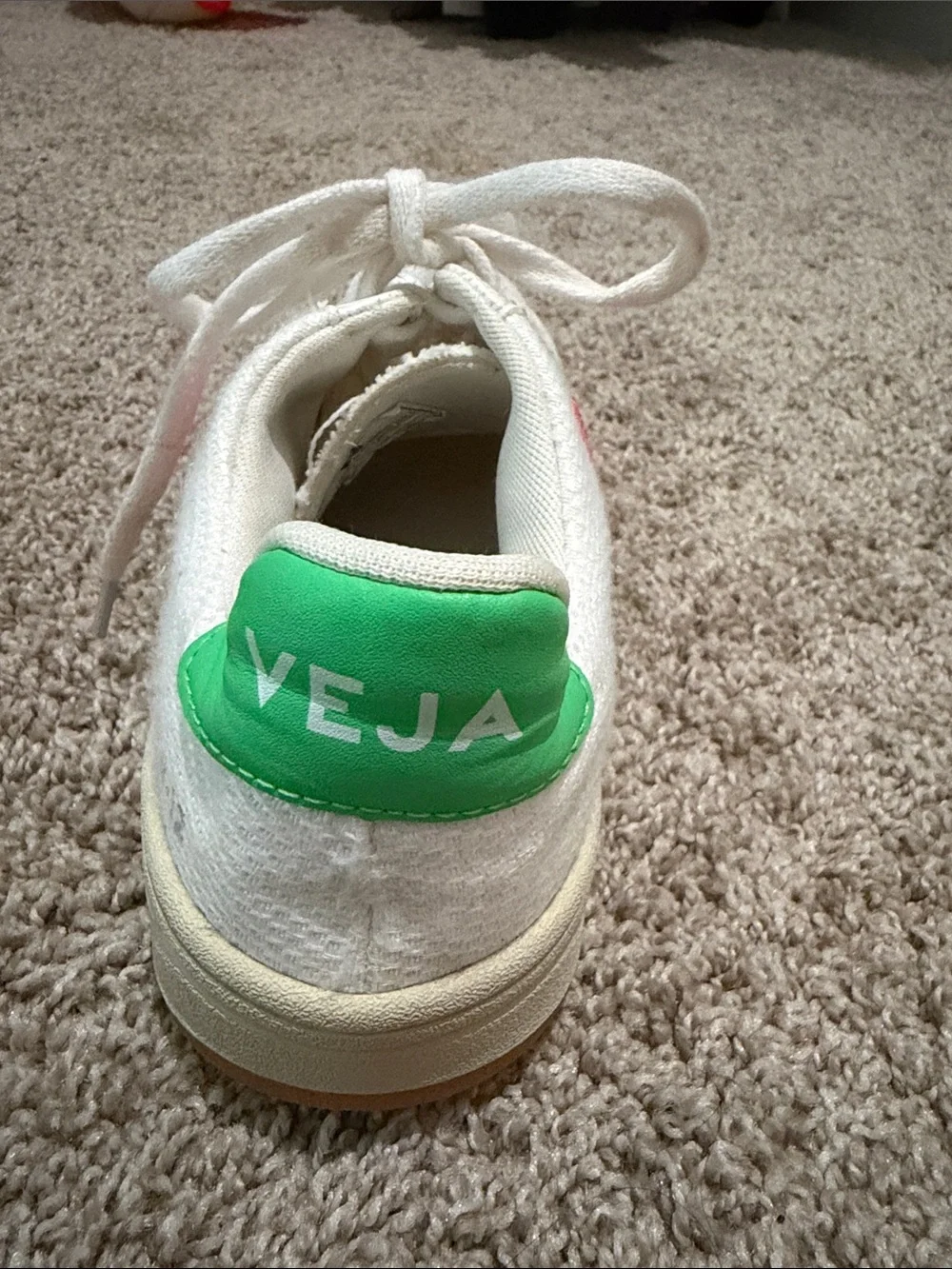 Veja White Sneakers with Pink V and Green Heel Tab